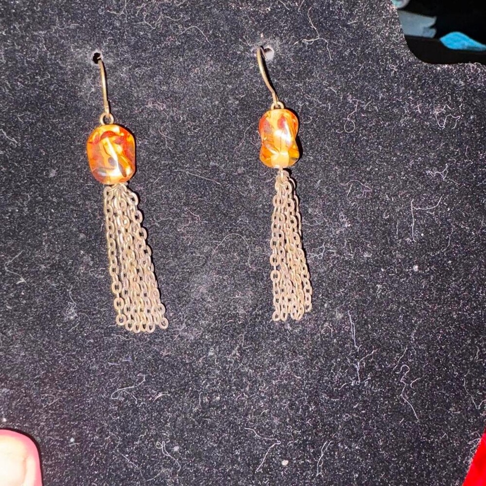 Amber and gold toned tassel earrings with gold chain #tassel #boho